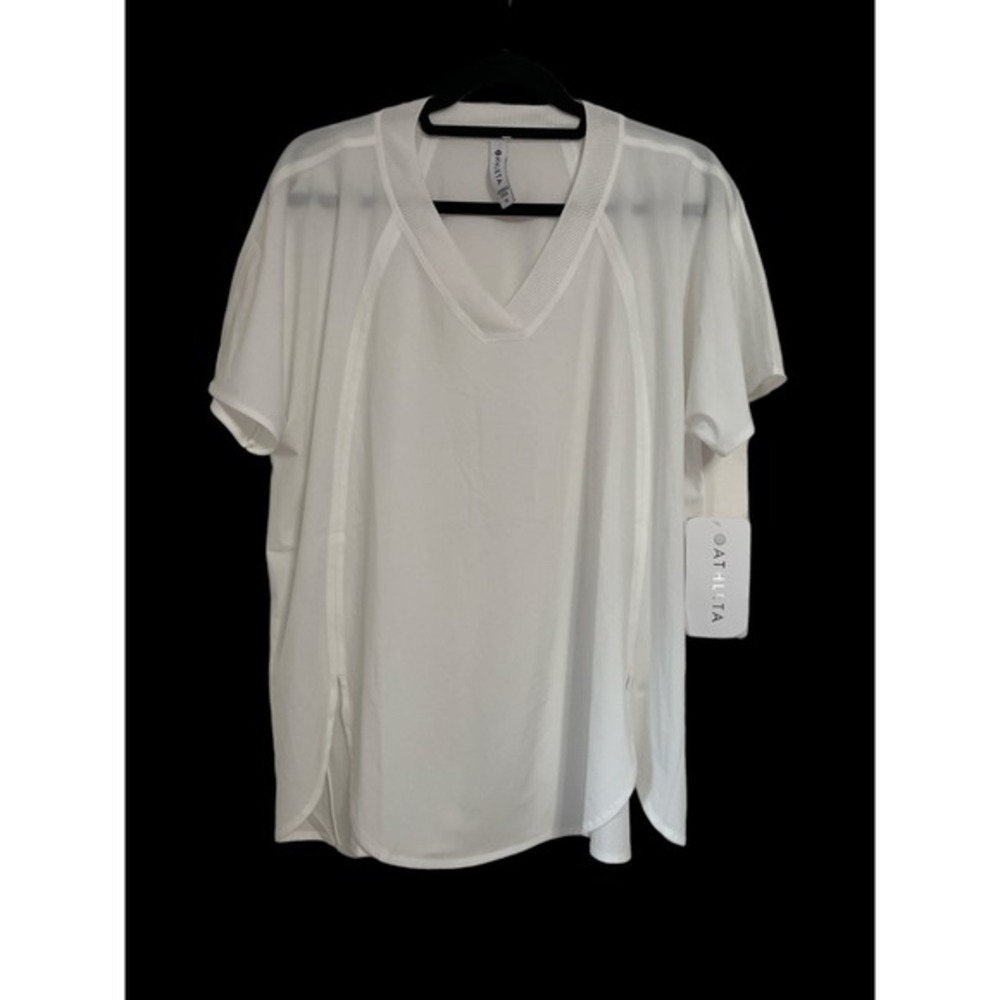 Athleta White V-Neck Short Sleeve Tank Top
